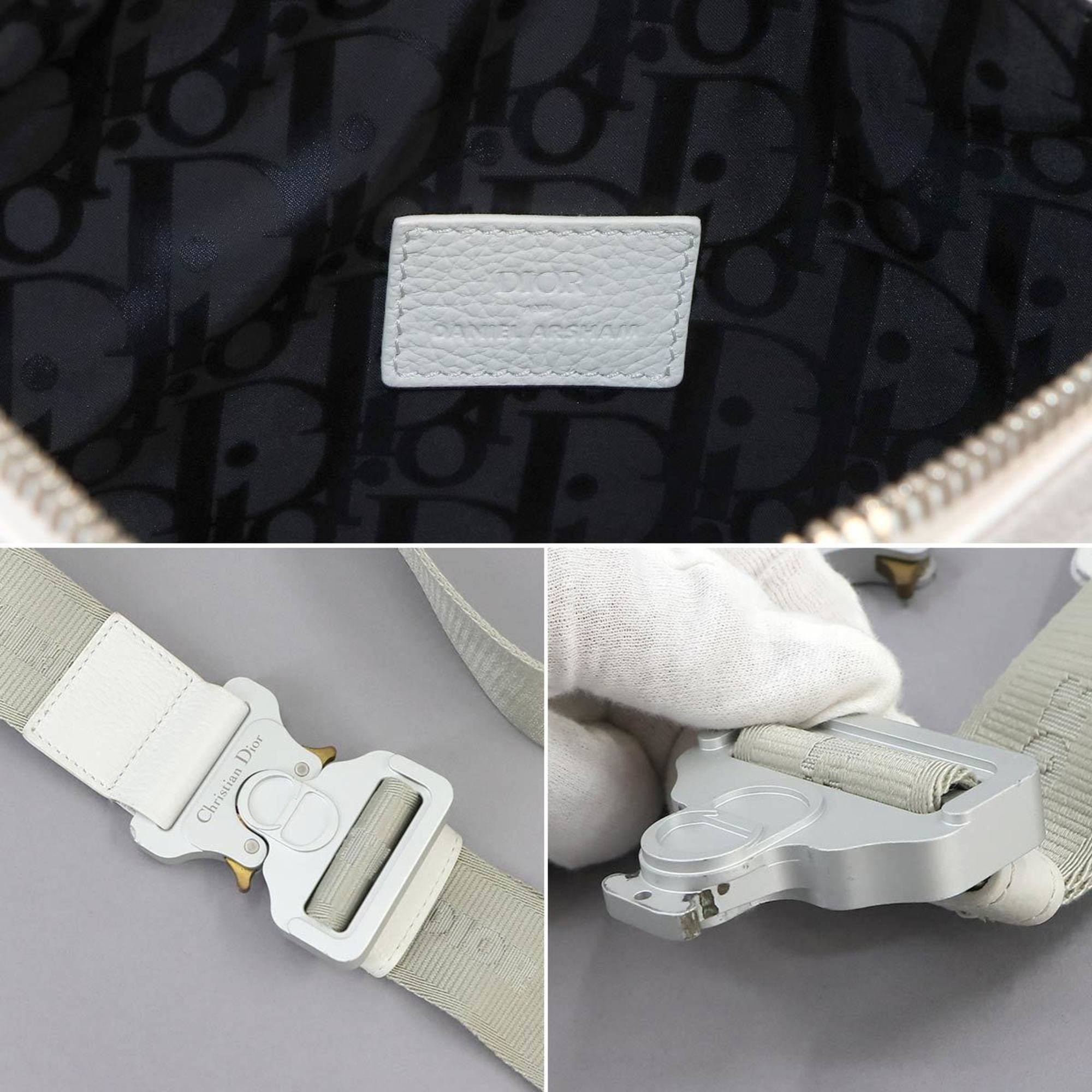 Christian Dior Newspaper Saddle Shoulder Bag Leather White Grey 1ADPO093YWL