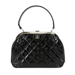 CHANEL Matelasse Hand Bag Patent Leather Black Silver Metal Fittings