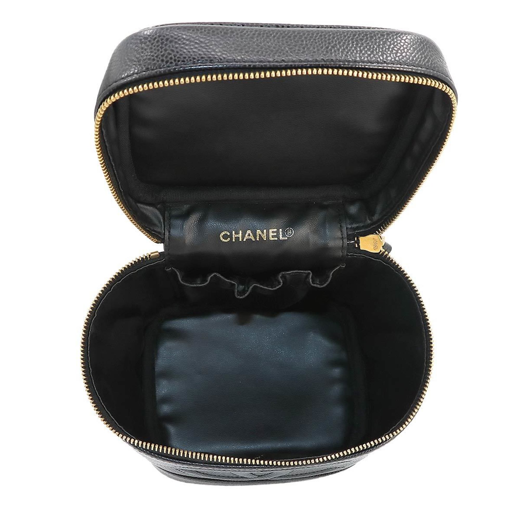 CHANEL Vanity Hand Bag Caviar Skin Leather Black A01998 Coco Mark Gold Hardware