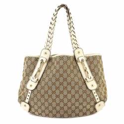GUCCI GG Canvas Leather Beige Brown White 162900 Gold Hardware Tote Bag