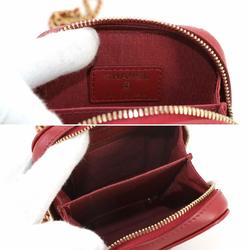 CHANEL Matelasse Phone Holder Chain Shoulder Bag Leather Red Gold Hardware