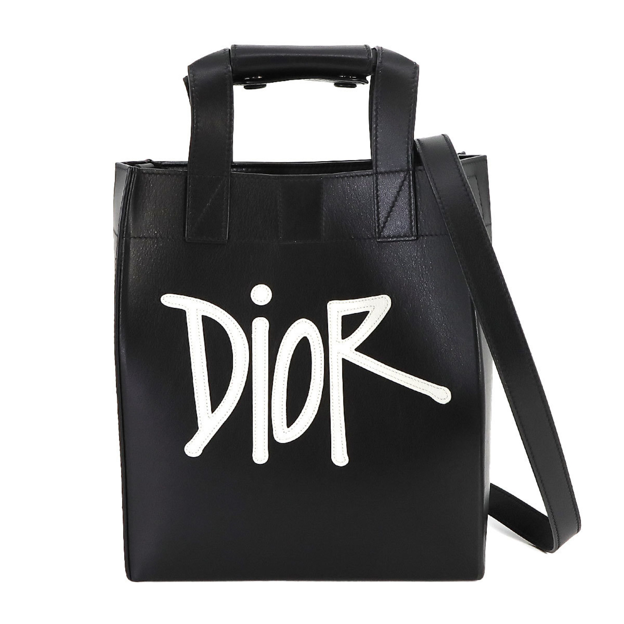 Christian Dior Stussy Shopper 2way Tote Shoulder Bag Leather Black 1DOSH152YZI