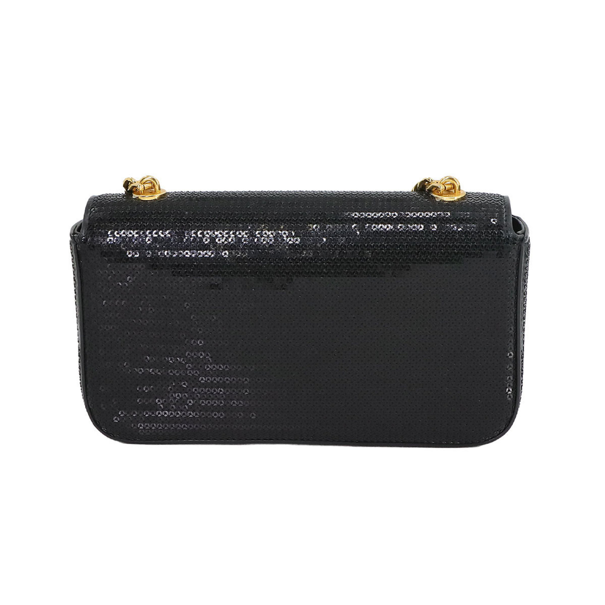 CELINE Triomphe Sequin Chain Shoulder Bag Leather Black 197993BF4 Gold Hardware