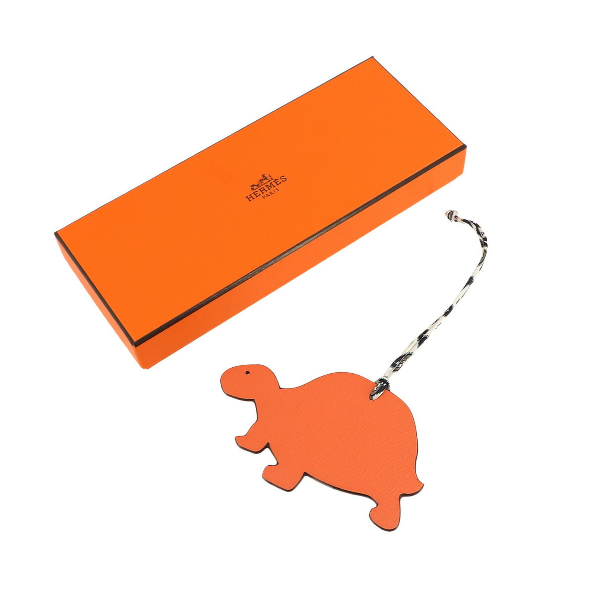 Hermes Petit H Turtle Bag Charm Epson Togo Leather Orange Dark Brown