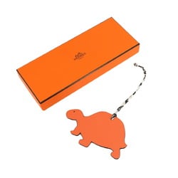 Hermes Petit H Turtle Bag Charm Epson Togo Leather Orange Dark Brown