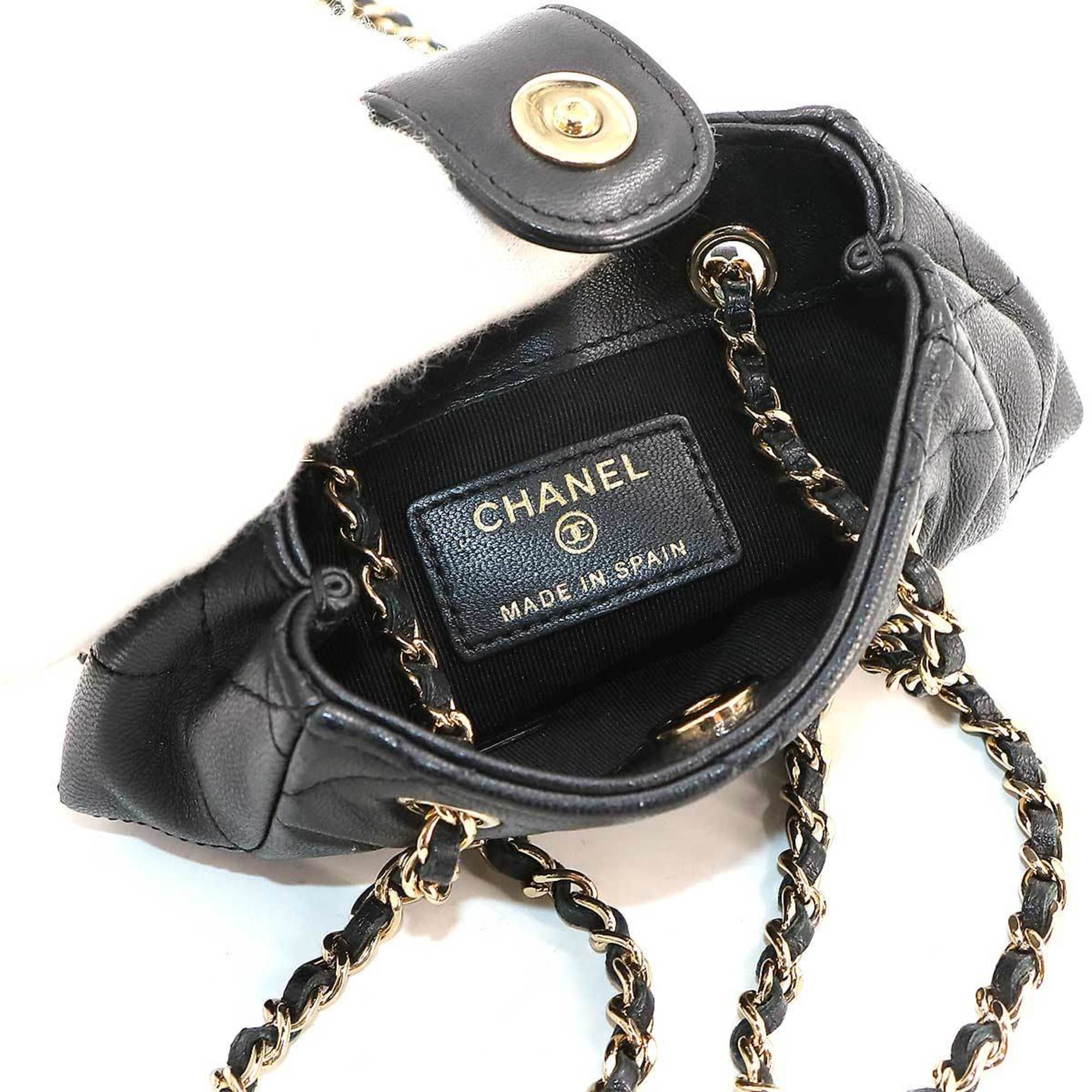 CHANEL Matelasse Clutch Chain Shoulder Bag Pochette Leather Black AP2547 Gold Hardware