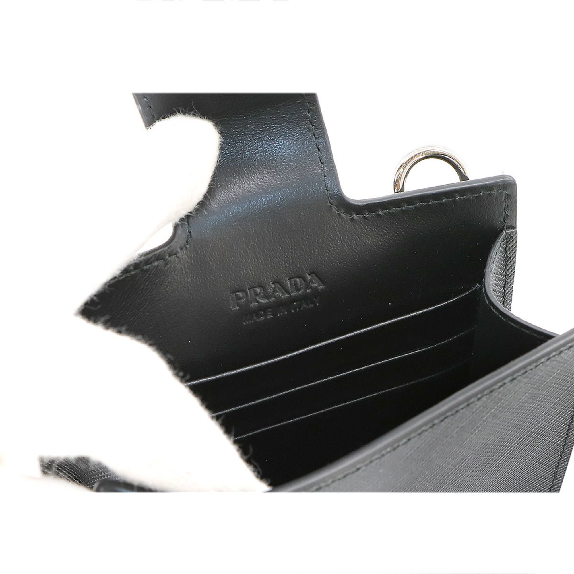 PRADA Saffiano Smartphone Case Shoulder Bag Leather Nero Black 2XH179 Silver Hardware