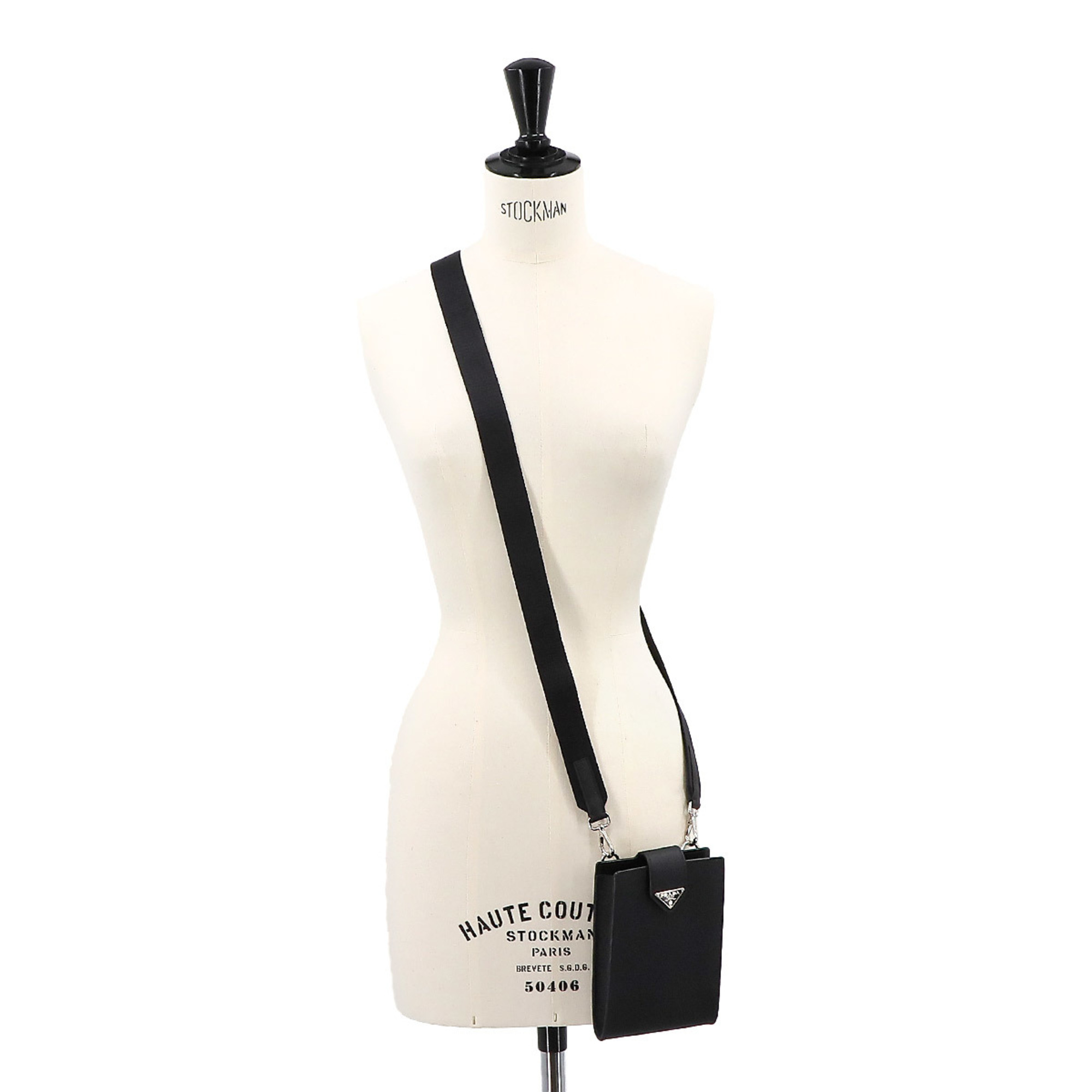 PRADA Saffiano Smartphone Case Shoulder Bag Leather Nero Black 2XH179 Silver Hardware