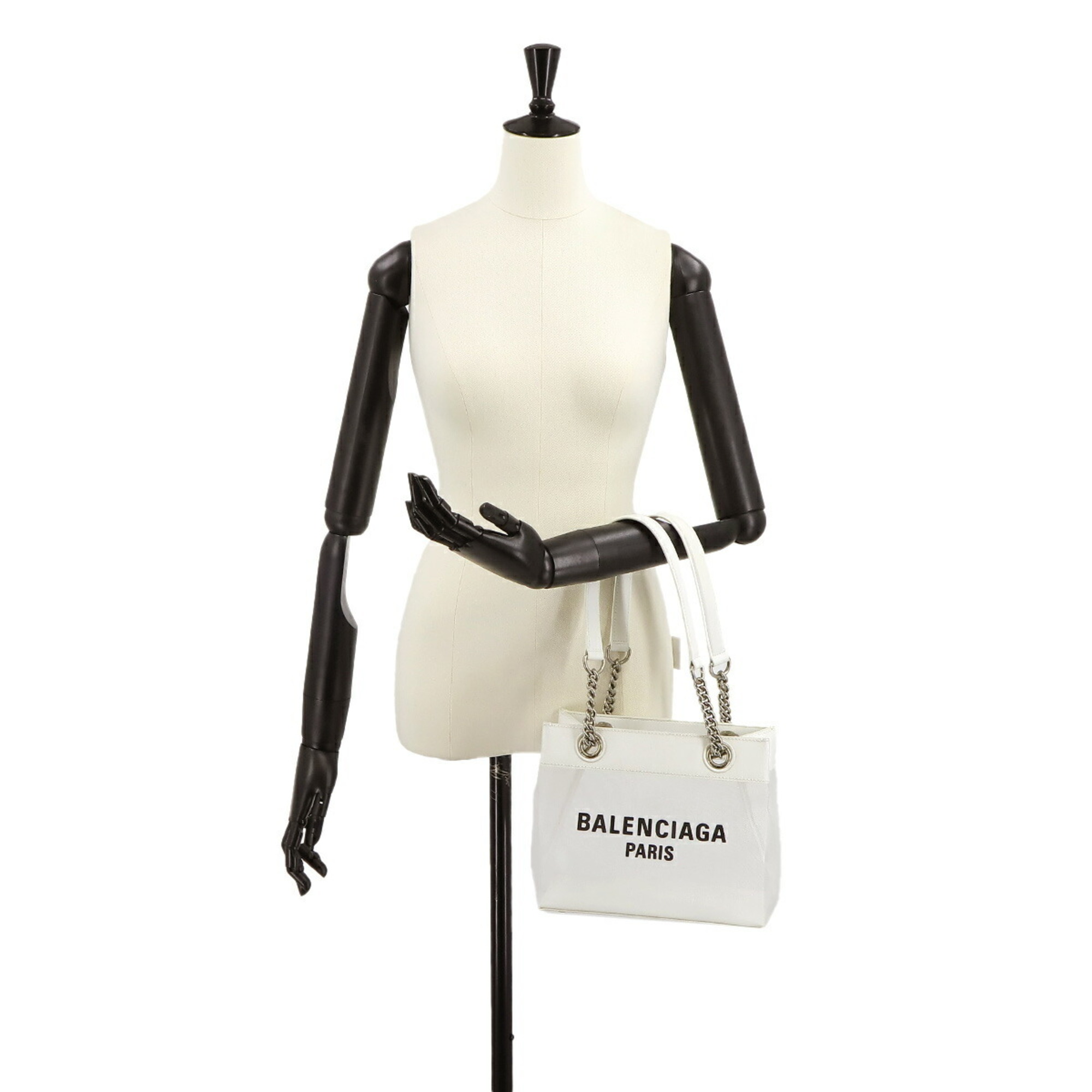 BALENCIAGA Duty Free Small Tote in Polyester, Leather, Mesh, White 741603