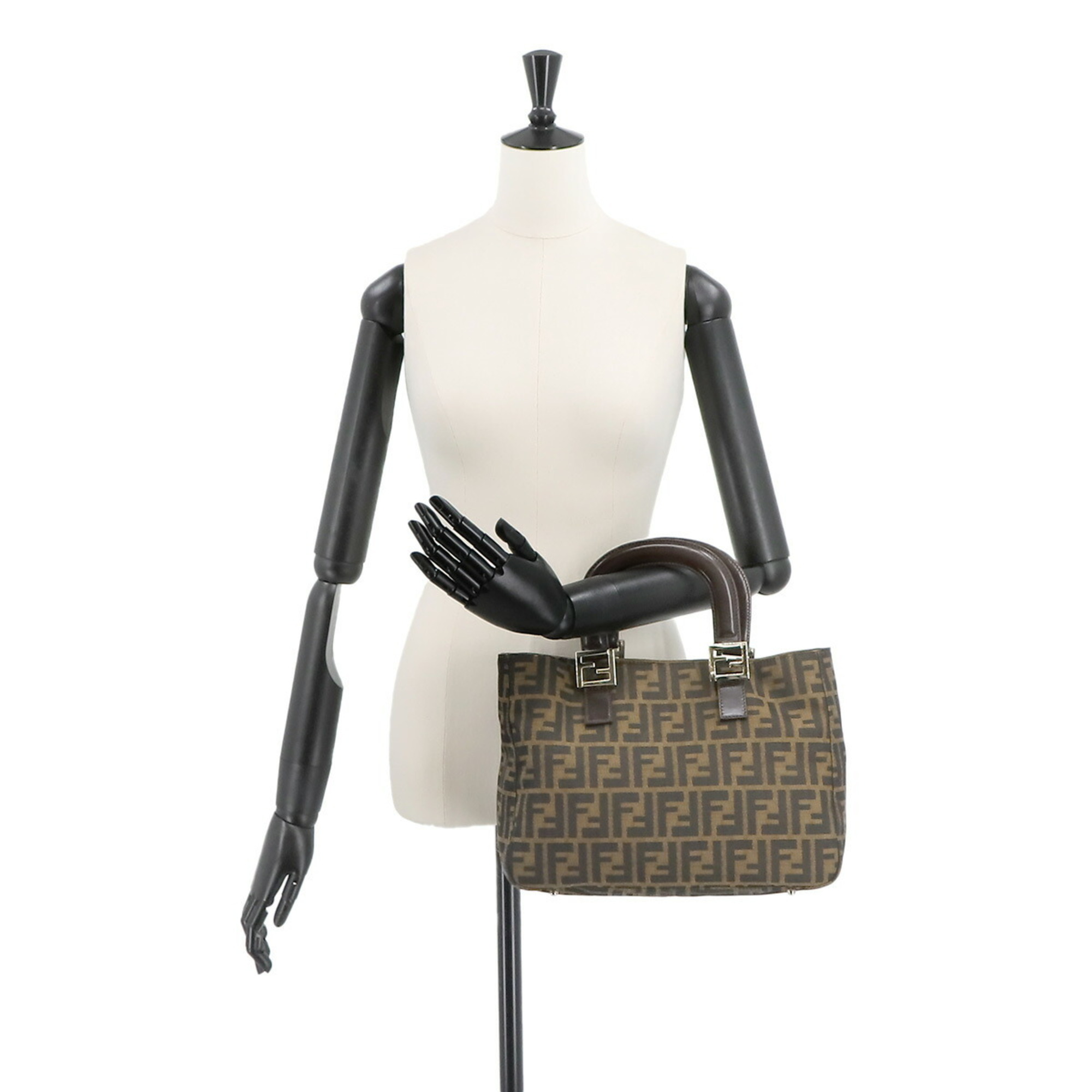 FENDI Zucca Tote Bag in brown and black with pattern leather, 26329 silver hardware