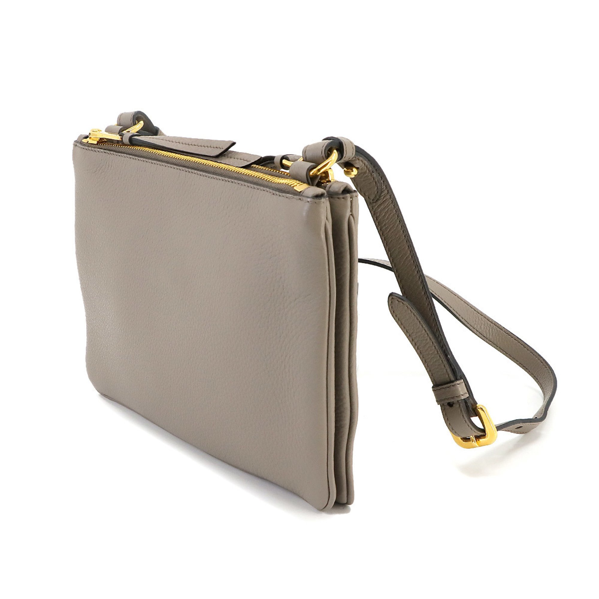 PRADA Shoulder Bag Leather Grey Gold Hardware 1BH046