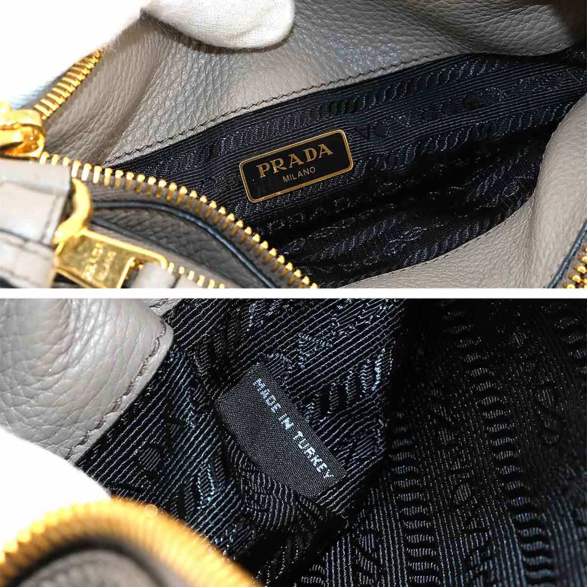 PRADA Shoulder Bag Leather Grey Gold Hardware 1BH046