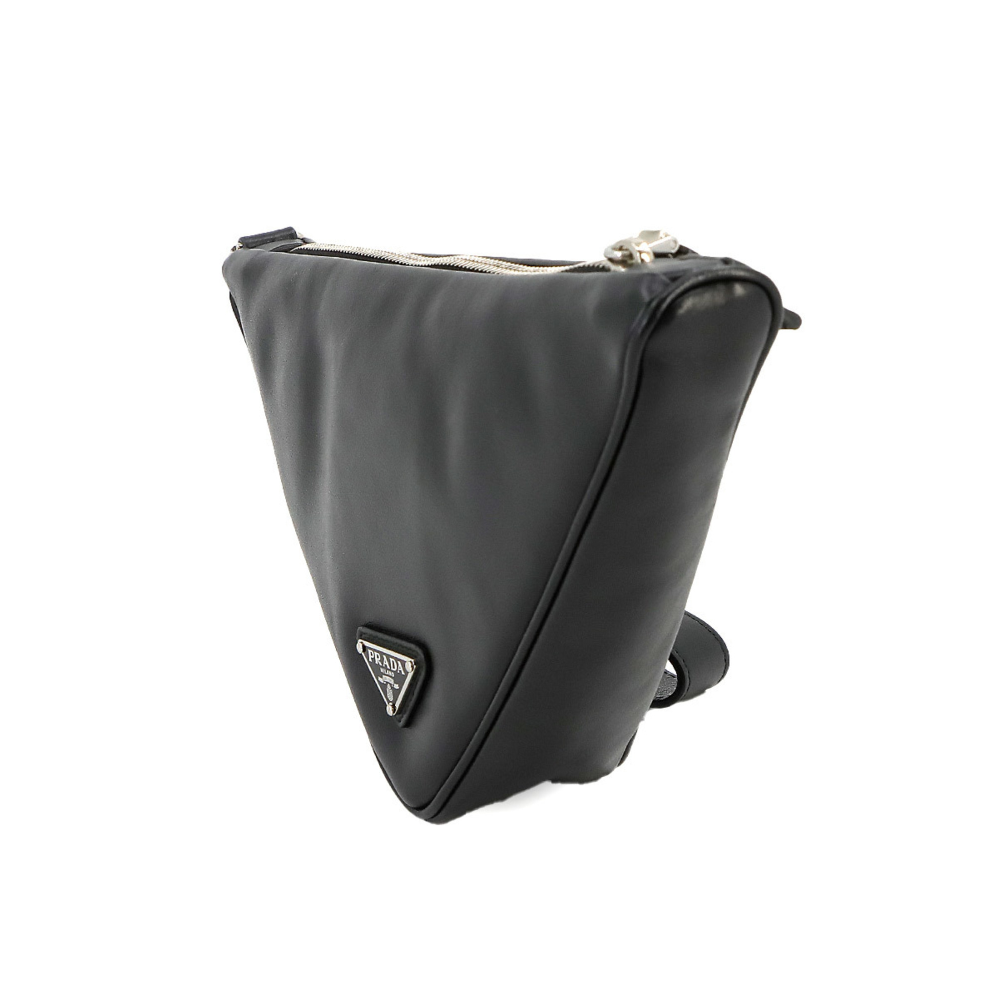 PRADA Triangle Clutch Bag Leather Nero Black 1NE039
