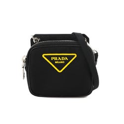 PRADA Hyper Leaves Shoulder Bag Nylon Saffiano Leather Black 2ZD003 Silver Hardware