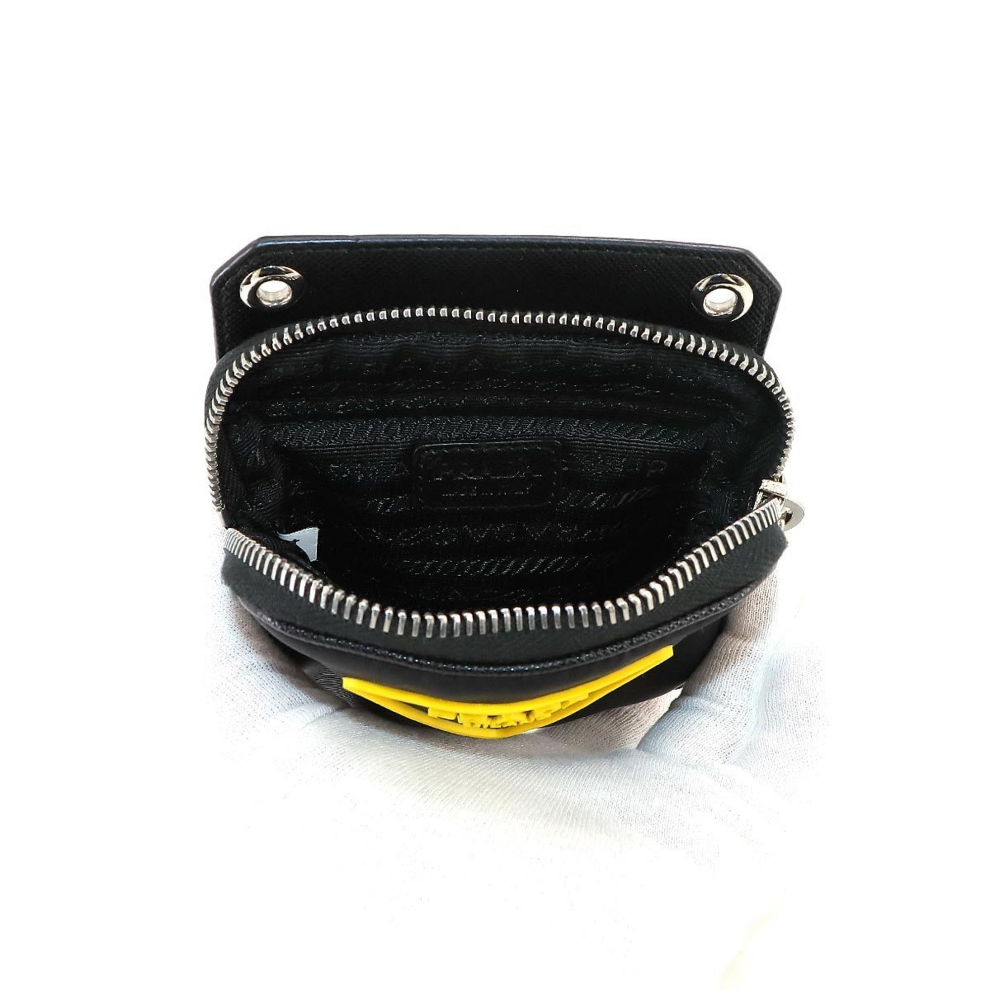 PRADA Hyper Leaves Shoulder Bag Nylon Saffiano Leather Black 2ZD003 Silver Hardware