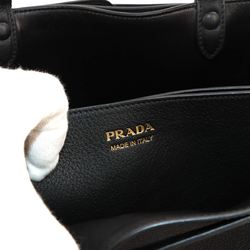 PRADA Double Belt Buckle Medium Hand Bag 2way Shoulder Leather Black 1B17 Gold Hardware