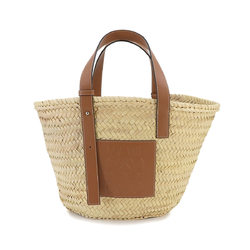 LOEWE Basket Bag Tote Palm Leaf Leather Natural Tan Brown 327.02.592 Silver Hardware