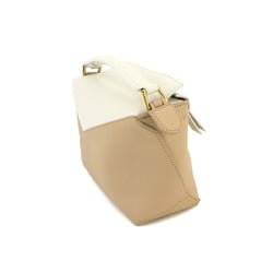 LOEWE Puzzle Bag 2way Hand Shoulder Leather Beige White A510P88X30 Gold Hardware Mini