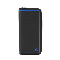 Louis Vuitton Taiga Zippy Wallet Vertical Round Long Leather Black Blue M30070 RFID