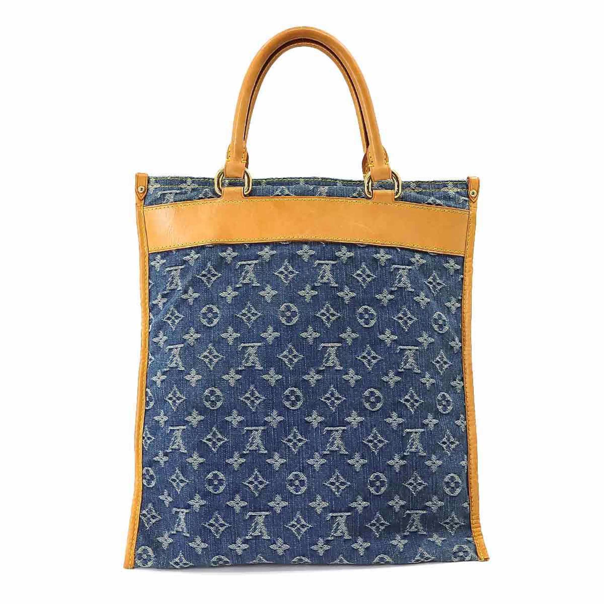 Louis Vuitton Monogram Denim Flat Shopper Bag Blue M95018 Gold Hardware