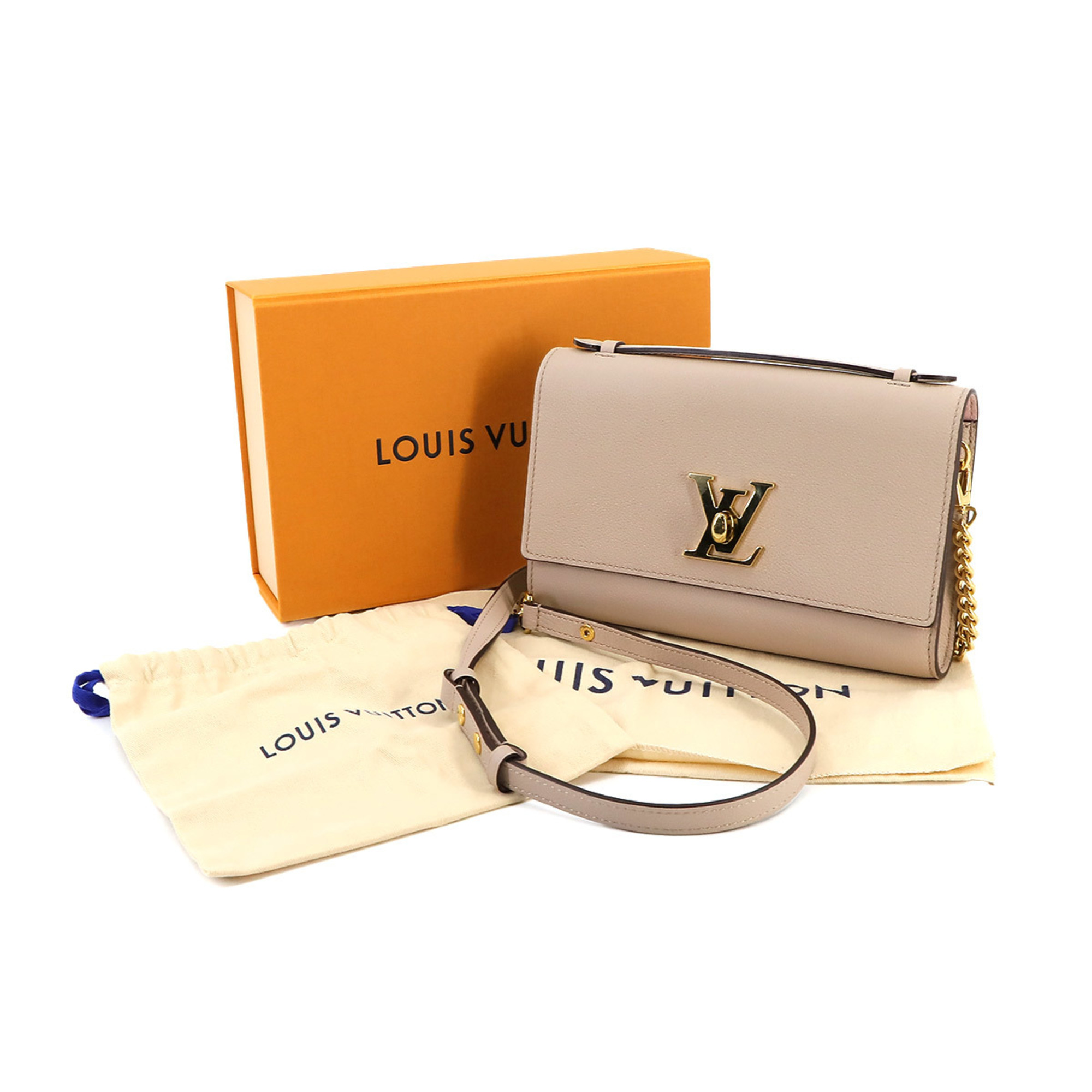 Louis Vuitton LOUIS VUITTON Lockme 2way clutch shoulder bag leather beige M56087 RFID Shoulder Bag
