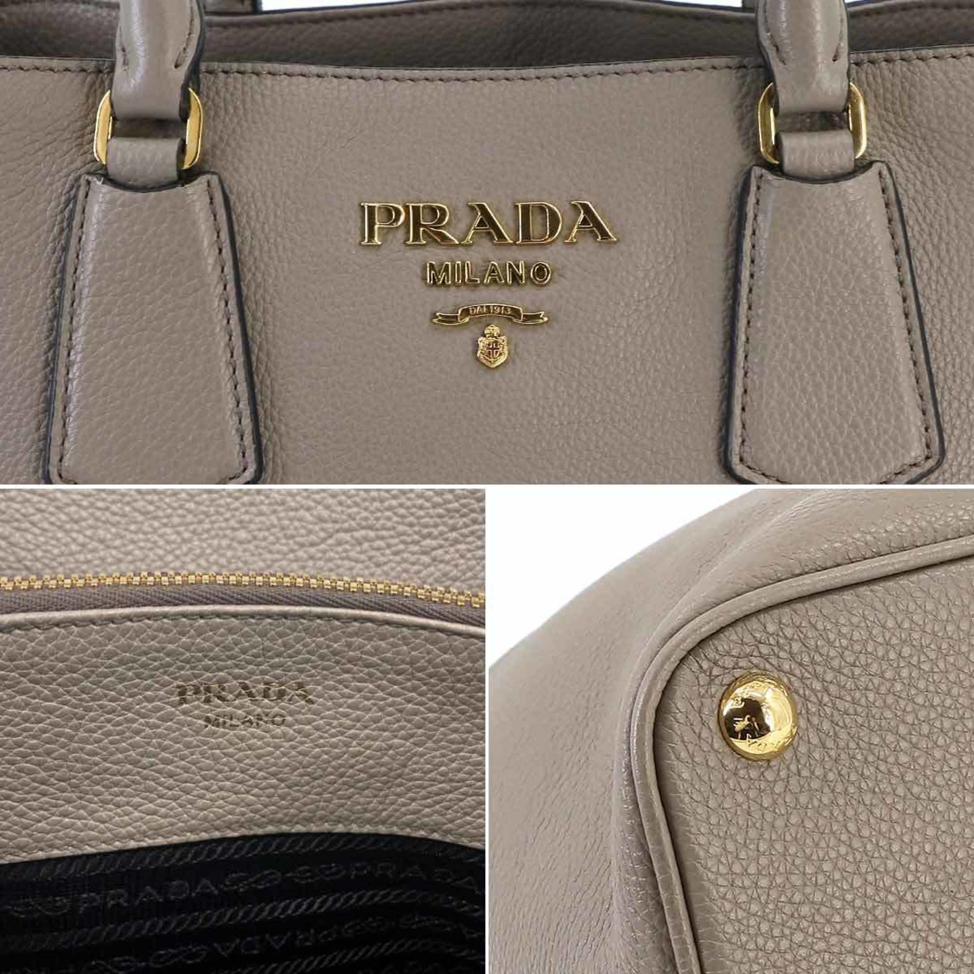 PRADA 2way Hand Shoulder Bag Leather Grey 1BA239 Gold Hardware
