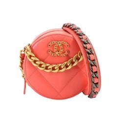 Chanel CHANEL 19 Round Clutch Chain Shoulder Bag Leather Pink AP0945