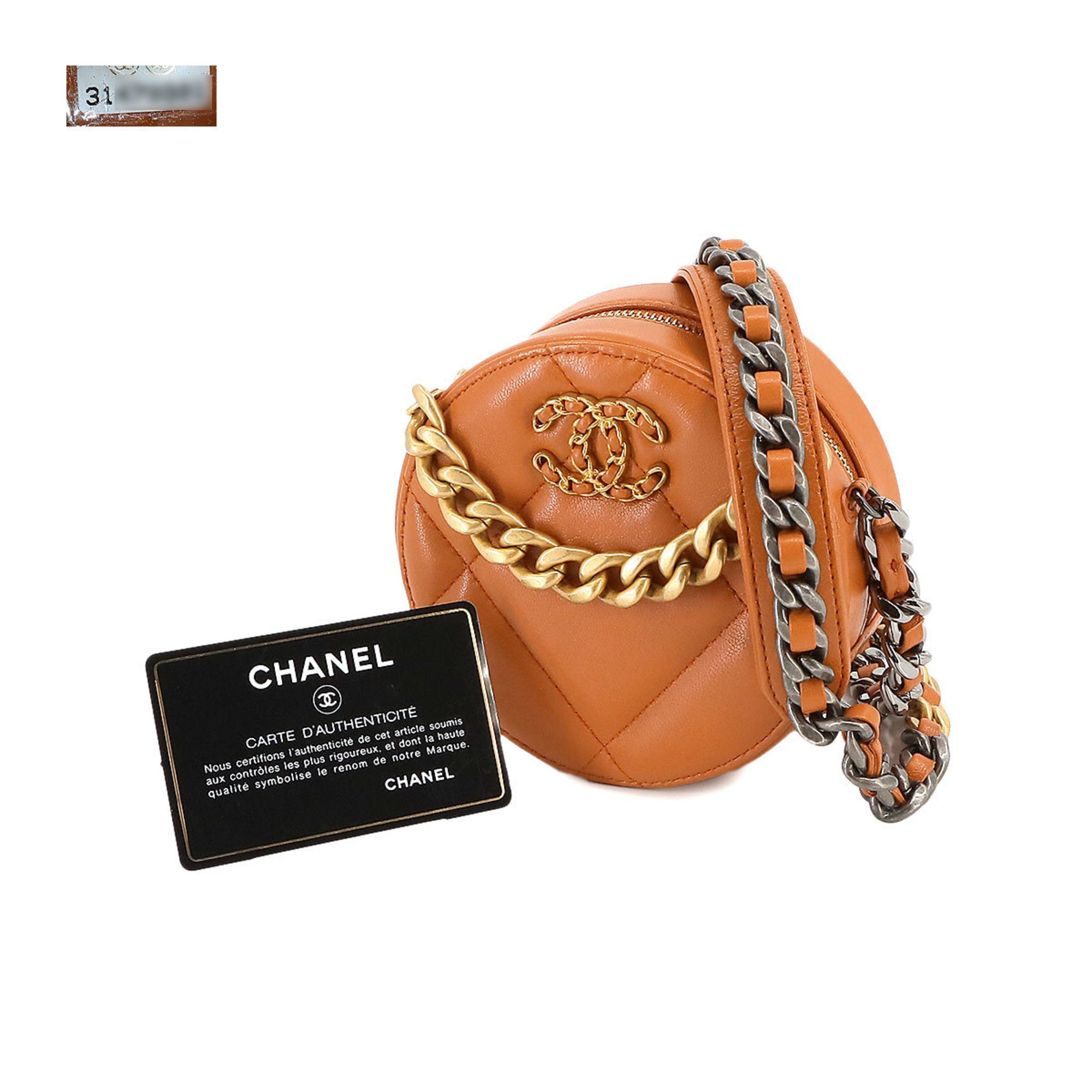 Chanel CHANEL 19 Round Clutch Chain Shoulder Bag Leather Brown AP0945