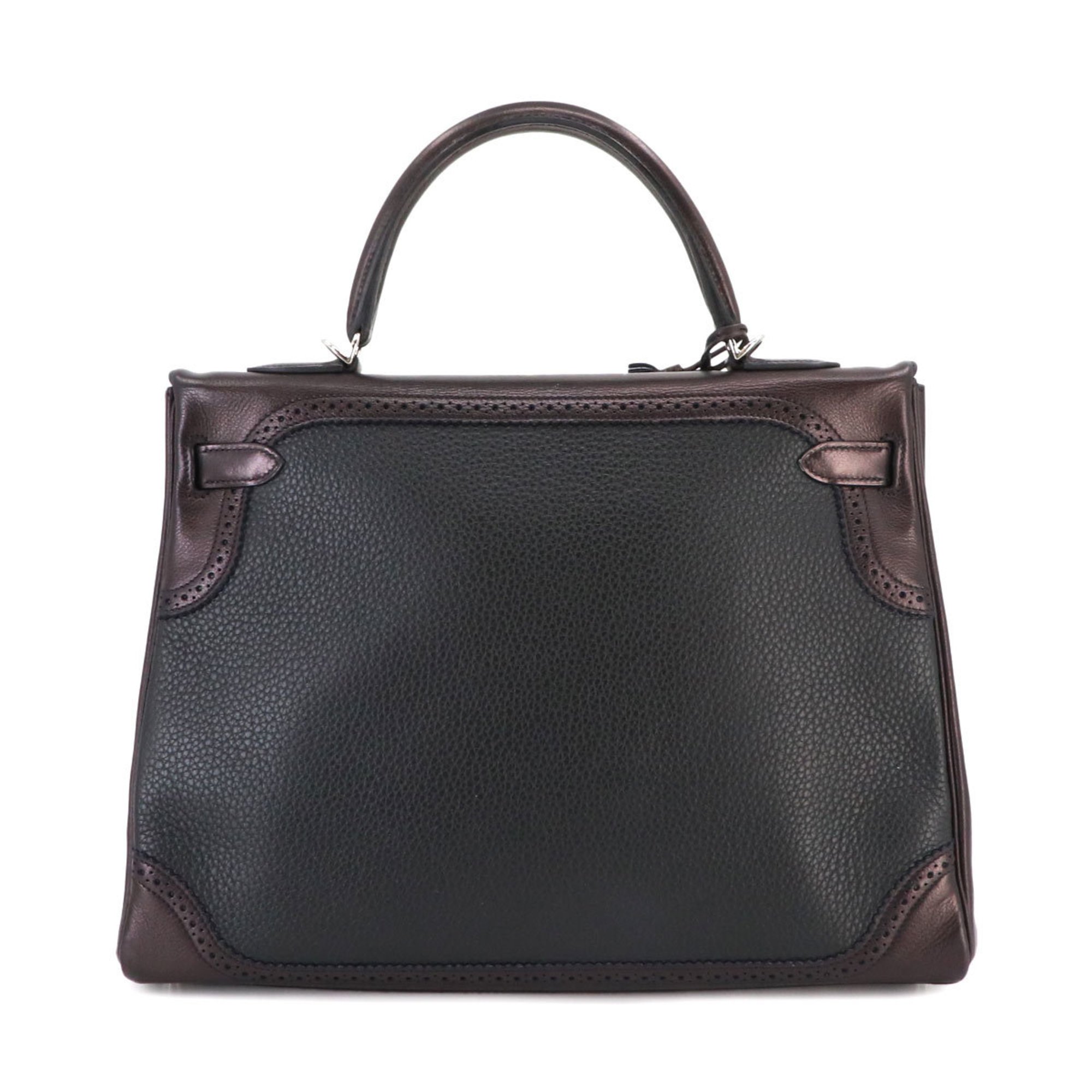 Hermes Kelly 35 Ghillies 2way hand shoulder bag Taurillon Clemence Evergrain Black Purple T engraved Silver hardware