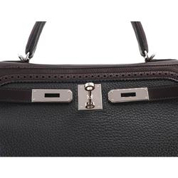 Hermes Kelly 35 Ghillies 2way hand shoulder bag Taurillon Clemence Evergrain Black Purple T engraved Silver hardware