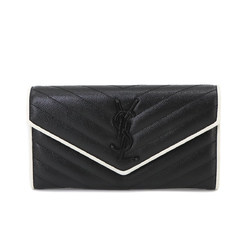 Saint Laurent SAINT LAURENT Monogram Large Flap Wallet Bi-fold Long Leather Black White 372264