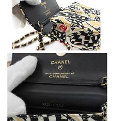 CHANEL Matelasse Chain Shoulder Bag Canvas Beige Multicolor Gold Metal Fittings Checkered Flag