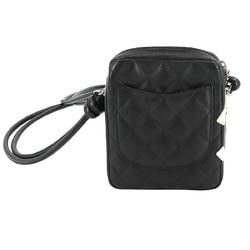 CHANEL Cambon Line Small Pochette Shoulder Bag Leather Black White A25177