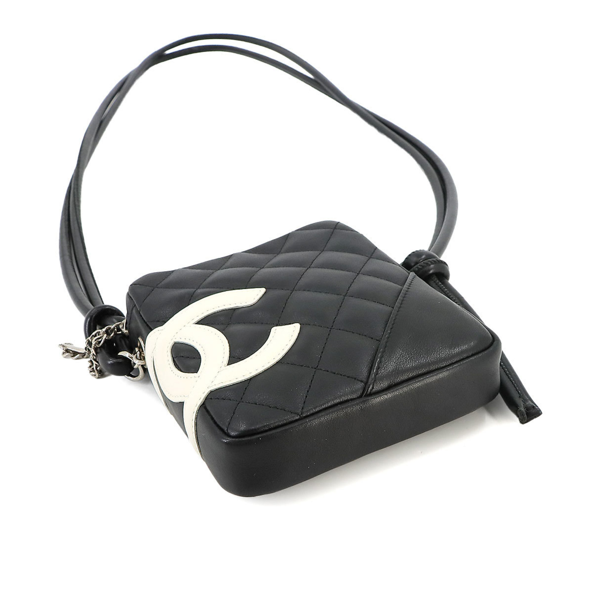 CHANEL Cambon Line Small Pochette Shoulder Bag Leather Black White A25177