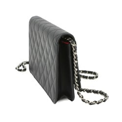 CHANEL Cambon Line Chain Wallet Bi-fold Long Leather Enamel Black 6646