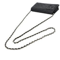 CHANEL Cambon Line Chain Wallet Bi-fold Long Leather Enamel Black 6646