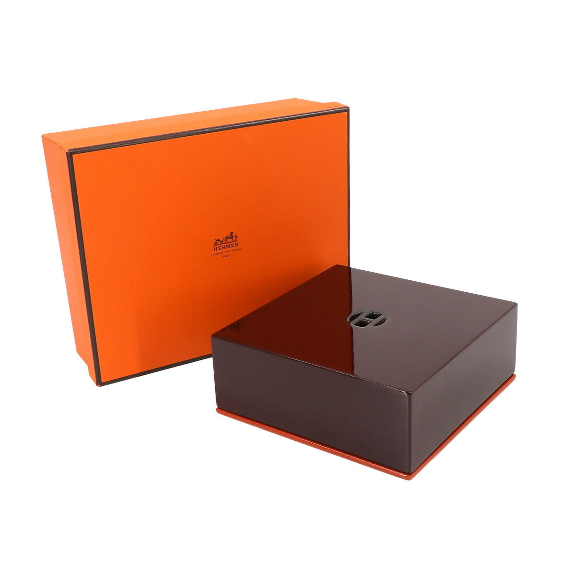 Hermes HERMES Box Accessory Case Lacquer Wood Buffalo Horn Brown Orange