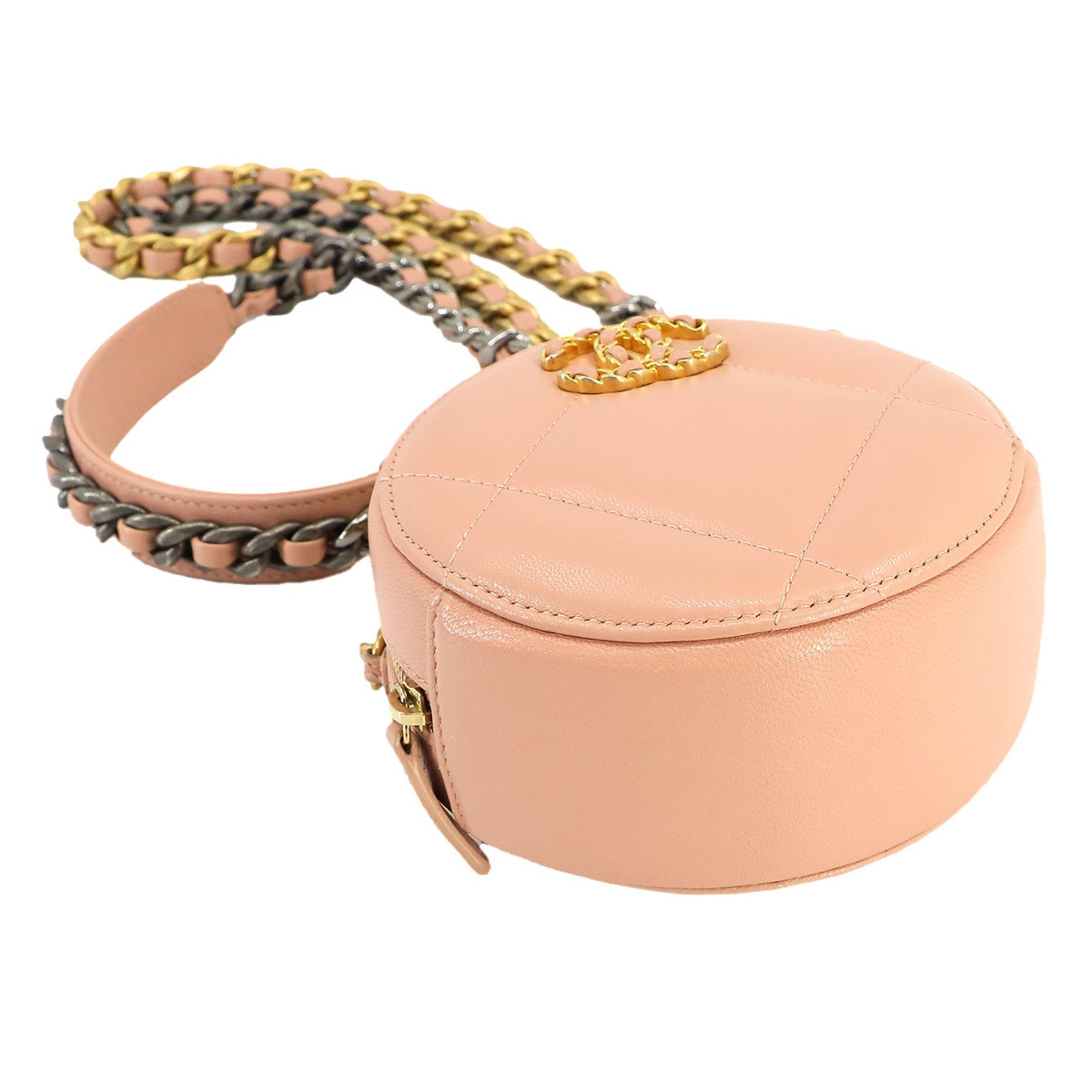 Chanel CHANEL 19 Round Clutch Chain Shoulder Bag Leather Pink AP0945