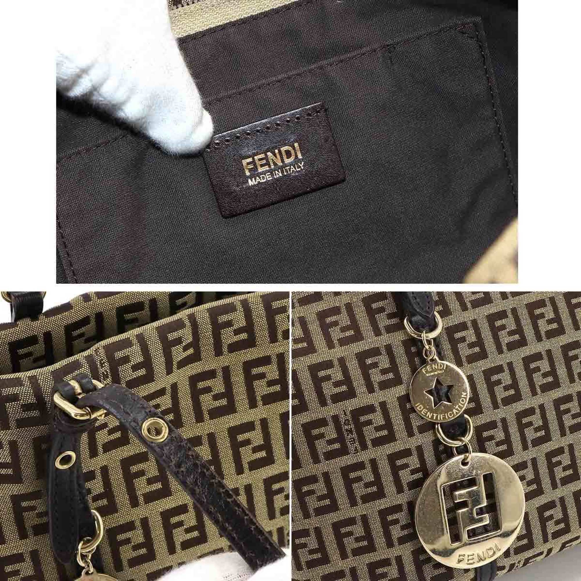 FENDI Zucchino Canvas Leather Beige Brown 8BH214 Gold Hardware Tote Bag