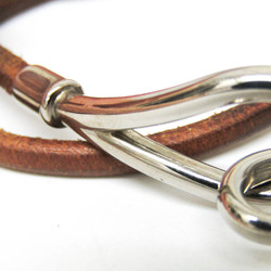 Hermes Jumbo 2-row Leather,Metal Bangle Brown,Silver