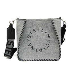 Stella McCartney Stella Logo Embroidery 557906 W8590 Women's Felt,Canvas Shoulder Bag Black,Gray
