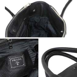 PRADA 2way Tote Shoulder Bag Leather Black Silver Hardware