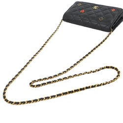 CHANEL Matelasse Chain Wallet Long Leather Black Gold Metal Fittings