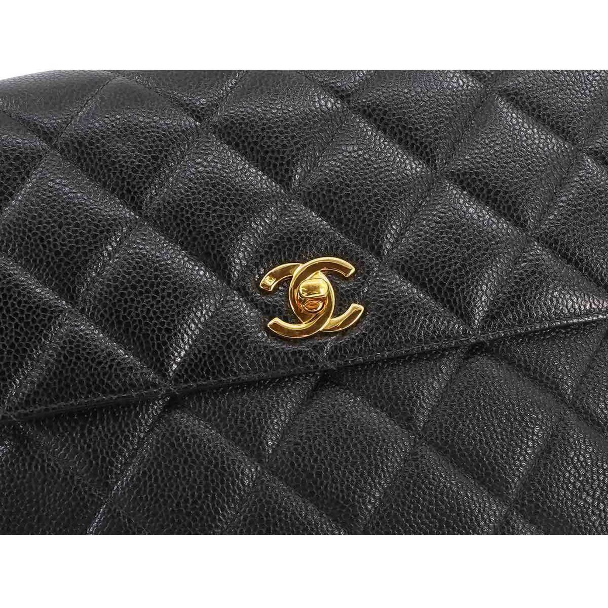 CHANEL Matelasse Chain Shoulder Bag Caviar Skin Black Gold Metal Fittings