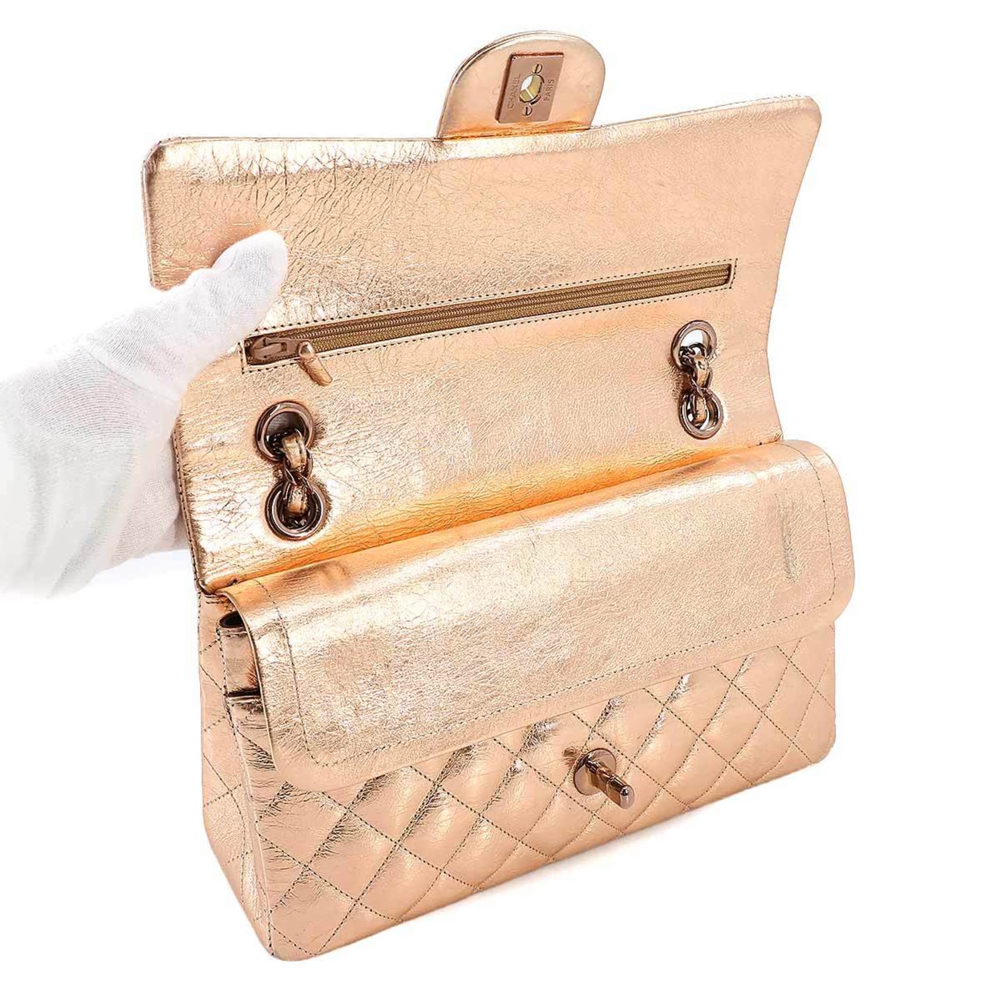 CHANEL Matelasse 25 Chain Shoulder Bag Leather Metallic Pink Gold Hardware Mobile Art Exclusive 2008