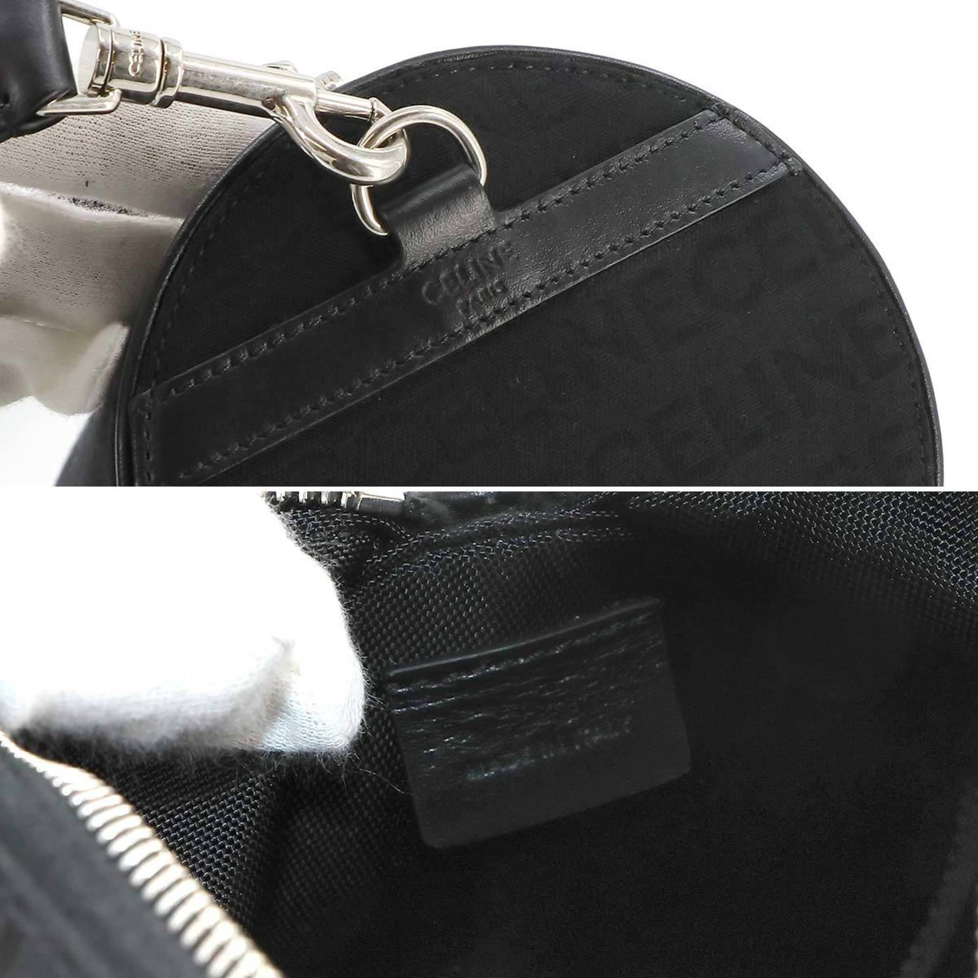 CELINE Cylinder Shoulder Bag Canvas Leather Black 1105EKF Silver Hardware