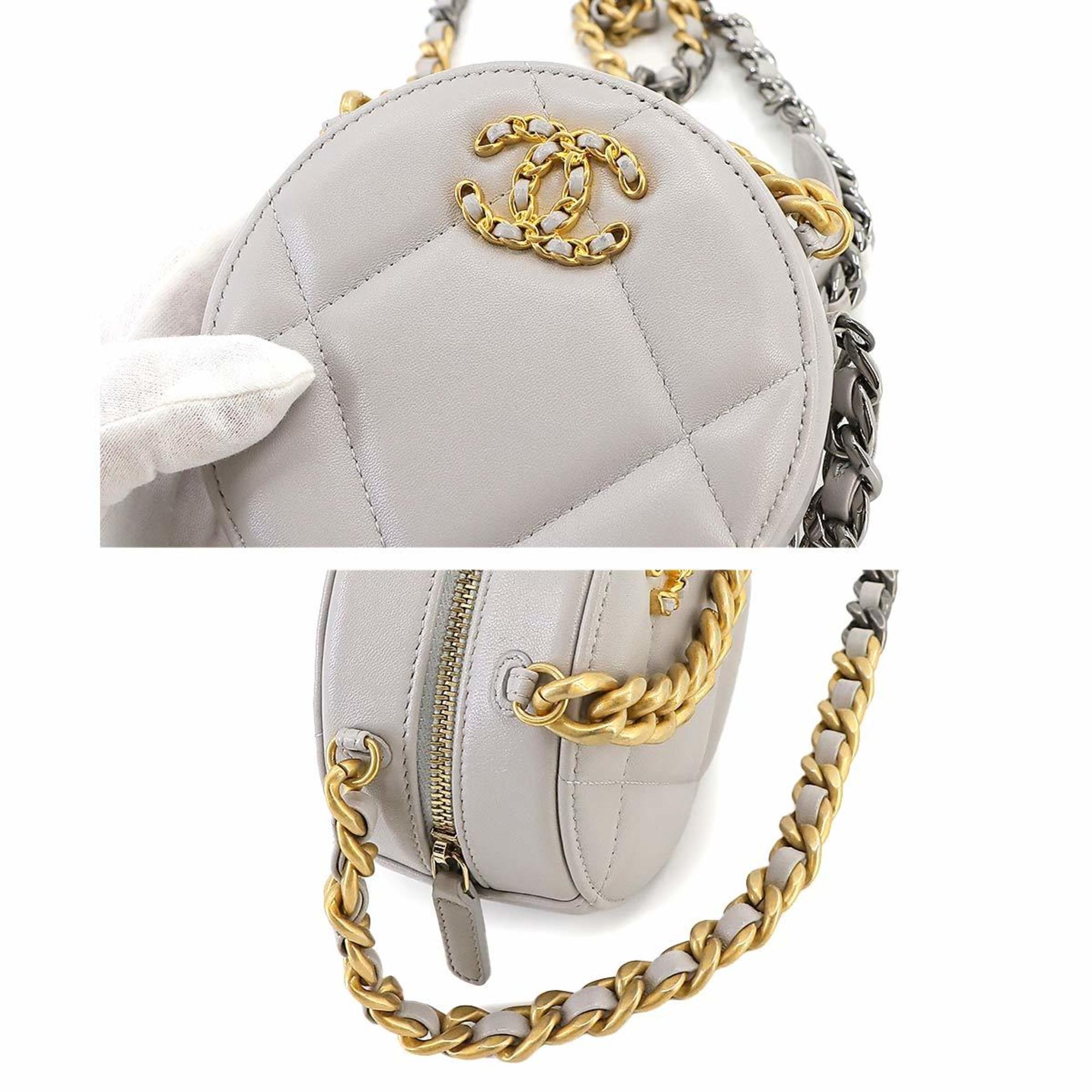 CHANEL 19 Round Clutch Chain Shoulder Bag Leather Grey AP0945 Chanel