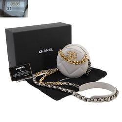 CHANEL 19 Round Clutch Chain Shoulder Bag Leather Grey AP0945 Chanel
