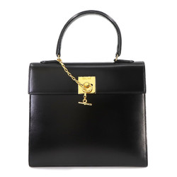 CELINE Mantel Gancini Hand Bag Leather Black Gold Hardware