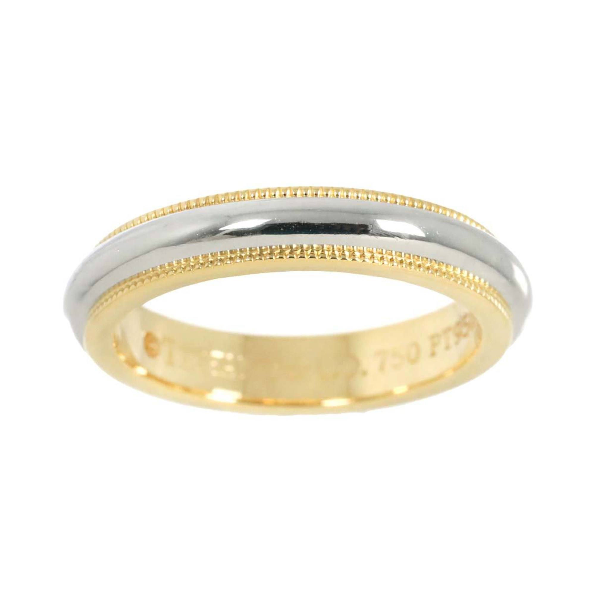 Tiffany & Co. Milgrain Band Ring Width 3.5mm Platinum Pt K18 YG Yellow Gold 750